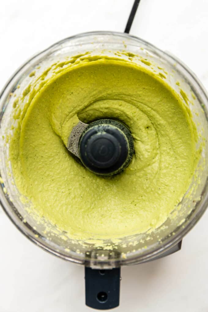 green pea hummus in a food processor