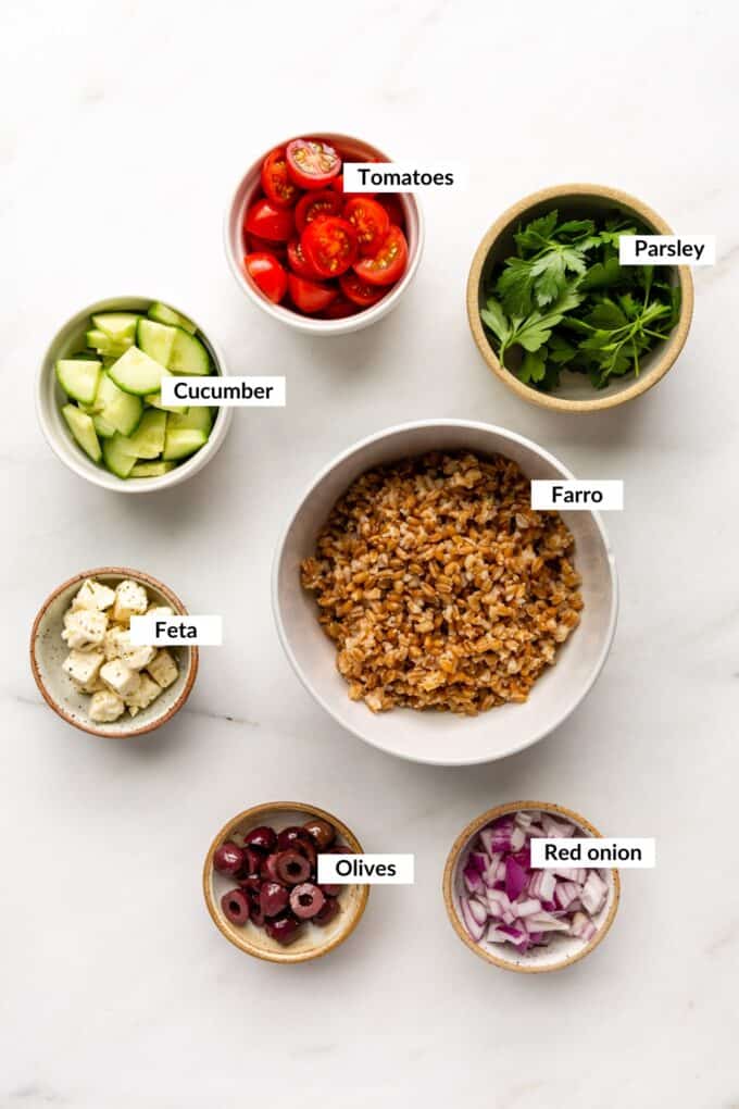 ingredients for greek farro salad