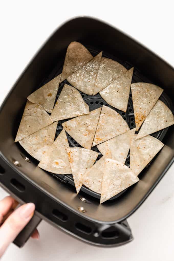 tortillas in an air fryer basket